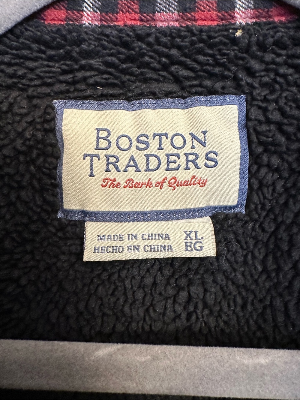 Boston Traders Unisex Sherpa Lined Plaid Flannel Shacket Red/Gray/Black XL - Picture 9 of 11
